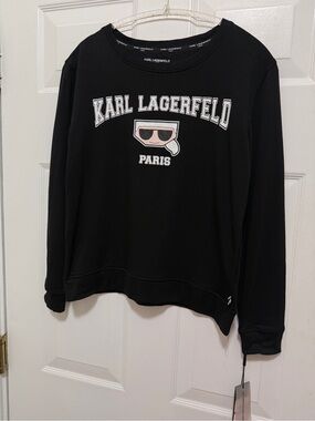 Karl Lagerfeld Black Crewneck Sweatshirt with Logo Graphic